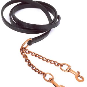 English Leather Lead And Chain 1/2" Leather Lead With Twin Chain